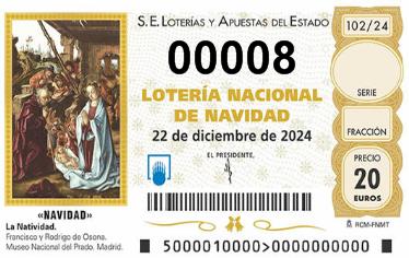 Comprar número 00008 para Lotería de Navidad 2024