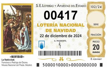 Comprar número 00417 para Lotería de Navidad 2024