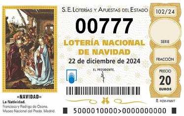 Comprar número 00777 para Lotería de Navidad 2024