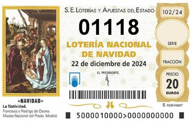 Comprar número 01118 para Lotería de Navidad 2024