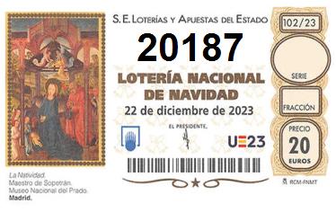 Comprar número 20187 para Lotería de Navidad 2024